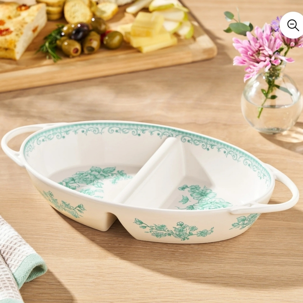 💕 2025 The Pioneer Woman Agatha Green Floral Divided Serving Dish